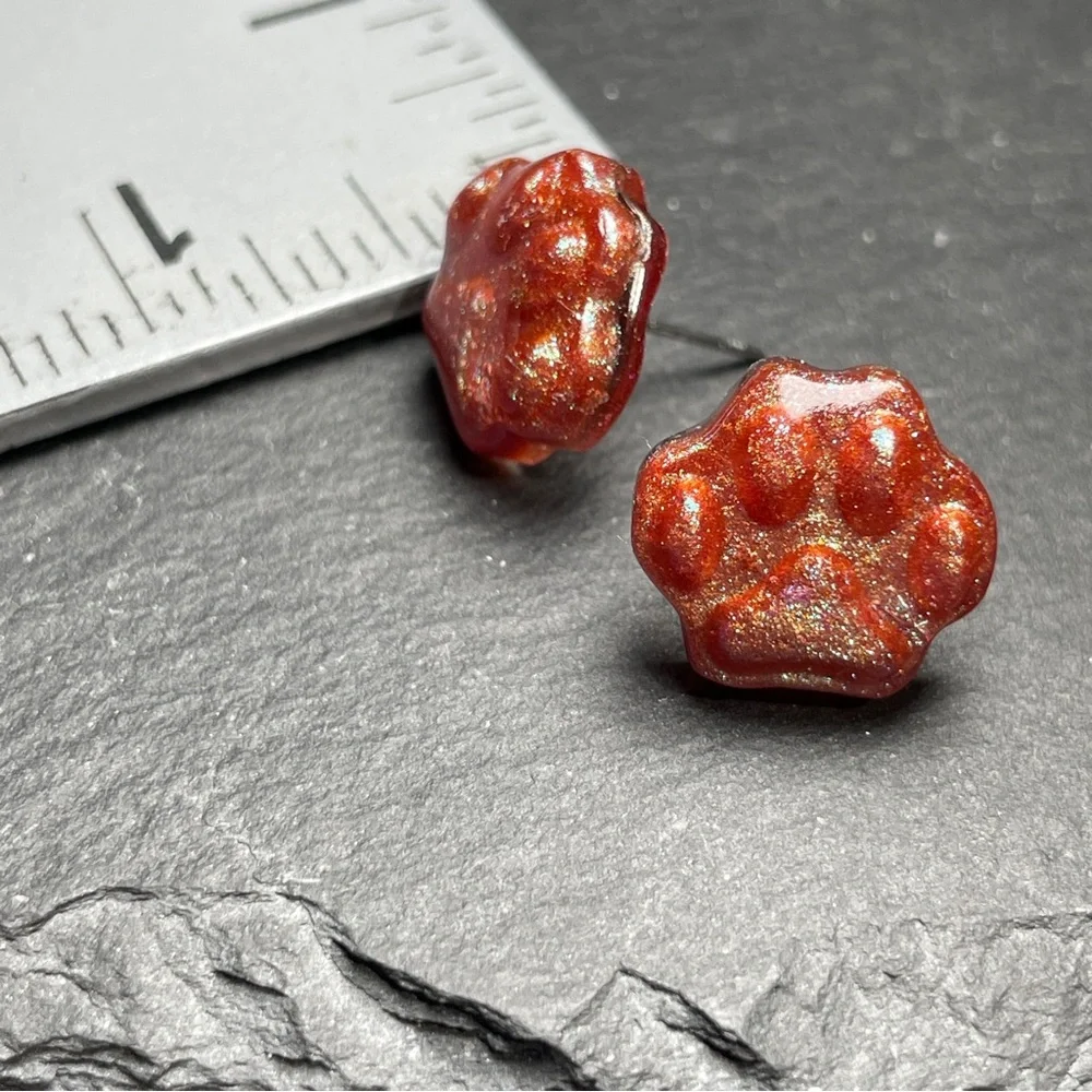 Glitter Resin Hand Poured Resin Paw Stud Earrings - Picture 10 of 10